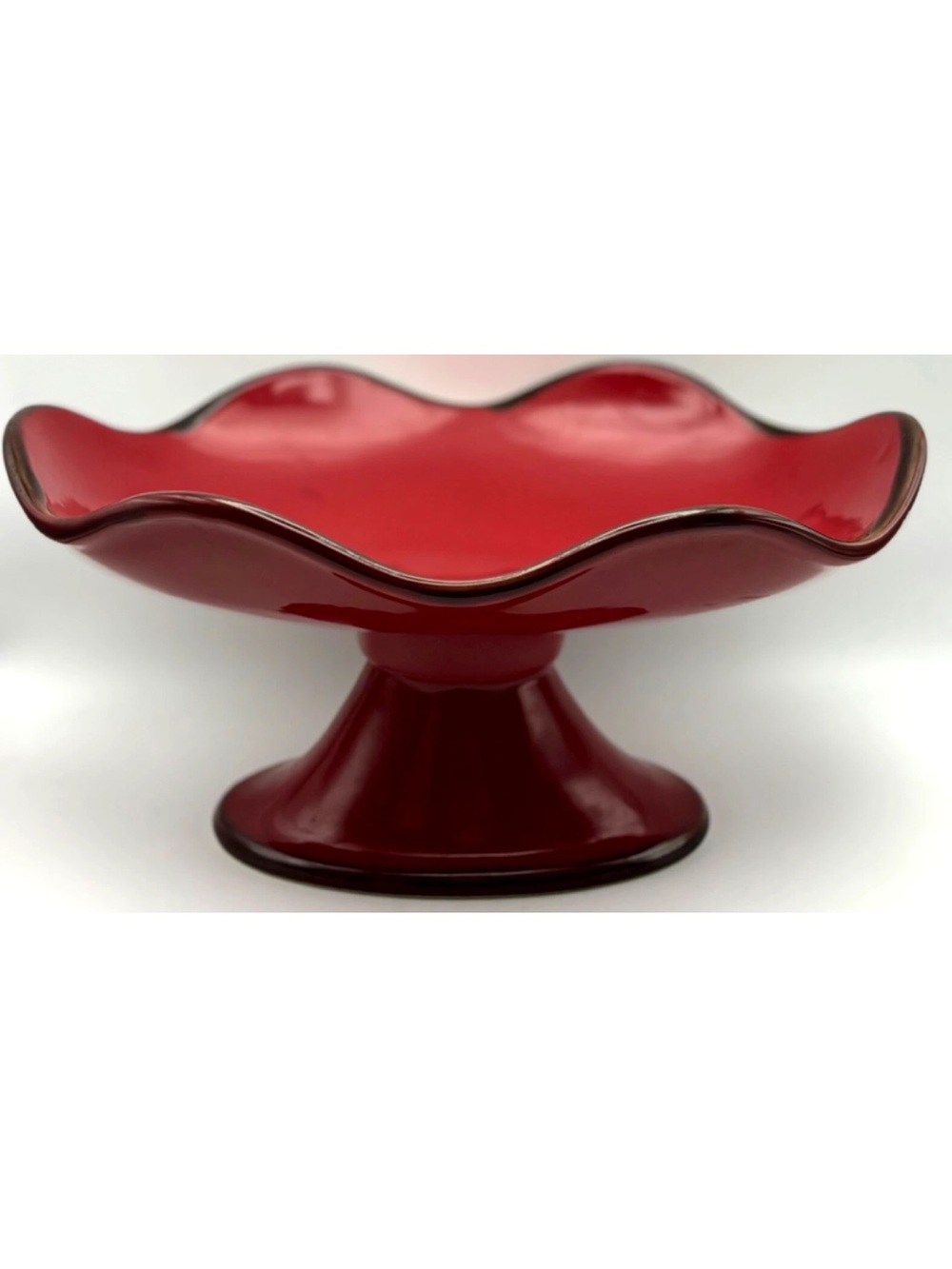 Southern living at home cinnabar footed compote/ Ruffled Pedestal Serving Bowl